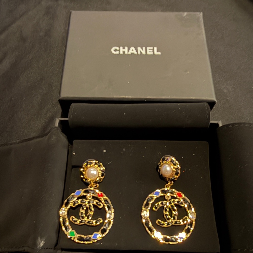 CHANEL Gold Earrings with Multicolor Accents